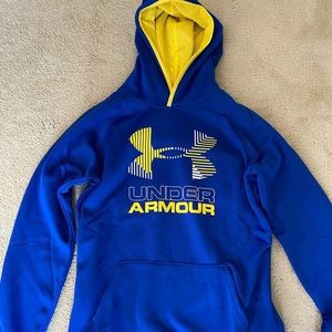 Uni-sex under Armour blue and yellow hoodie. Size youth XL / Adult XS.